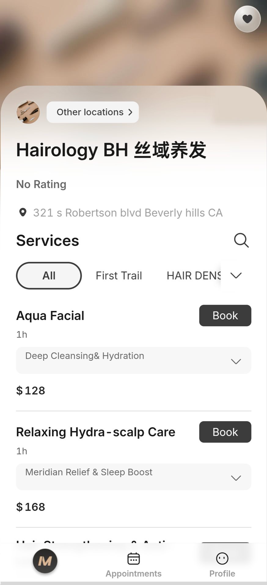Booking app screen 1