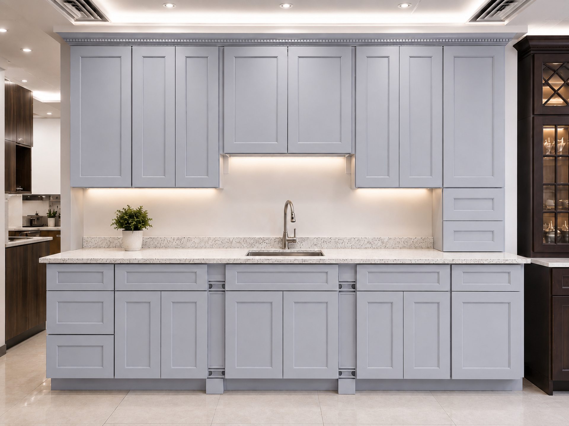 Two-tone blue gray kitchen