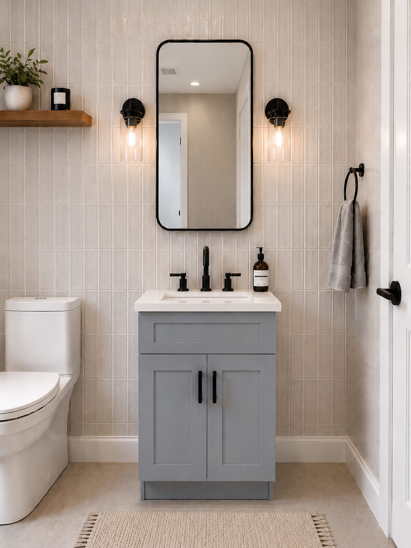 Blue gray bathroom vanity