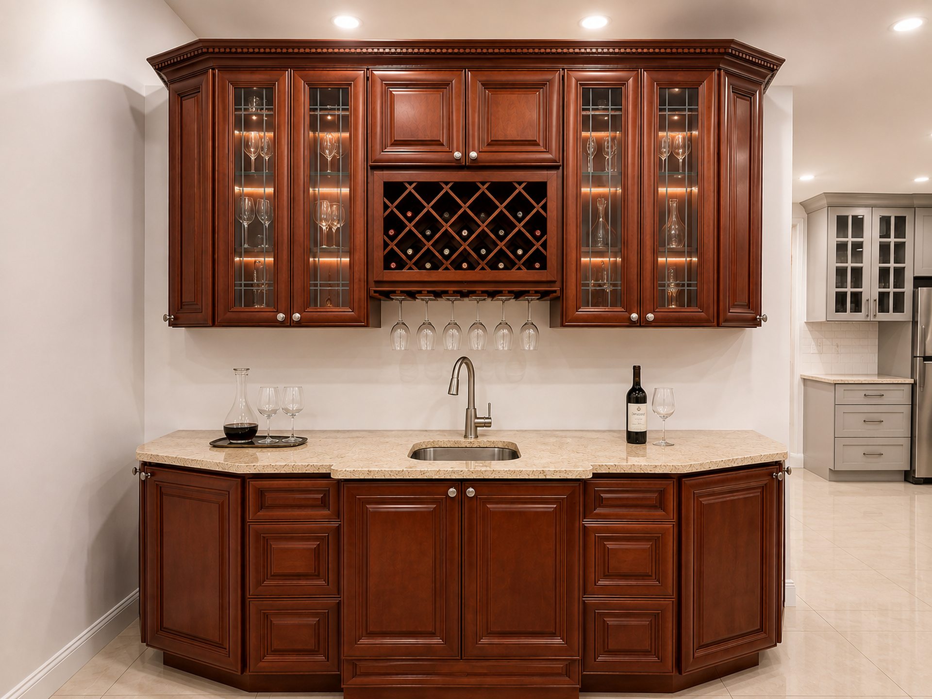 Cherry wood kitchen with wine bar
