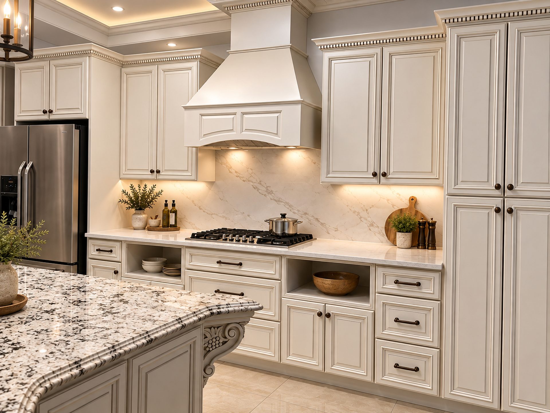 Traditional cream kitchen with oil rubbed bronze hardware
