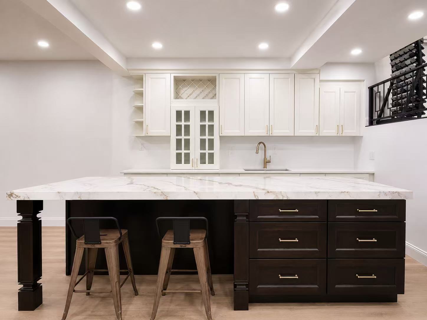 White kitchen with large island