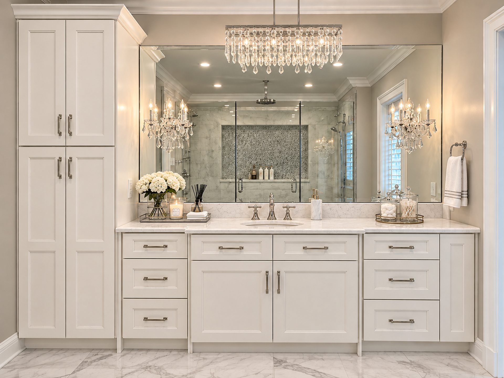 Contemporary bathroom with crystal light